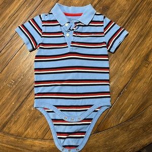 24M Tommy Hilfiger Polo Onesie in Red, White, and Blue Stripes
